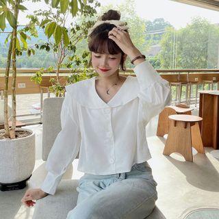 Long-sleeve Cropped Plain Shirt
