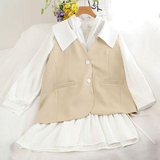 Set: Plain Vest + Plain Long-sleeve Shirt Dress