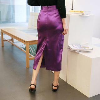 Satin Midi Pencil Skirt