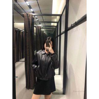 Collared Faux Leather Zip Jacket
