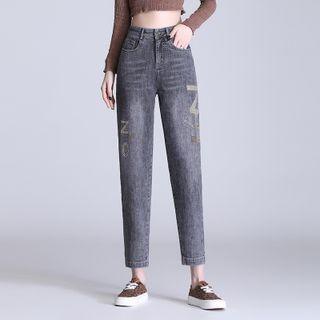High-waist Lettering Denim Harem Pants