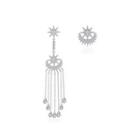 Simple Personality Star Moon Tassel Asymmetric Earrings With Cubic Zirconia Silver - One Size