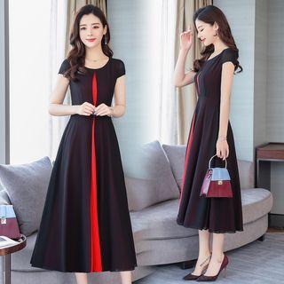Cap-sleeve A-line Midi Chiffon Dress