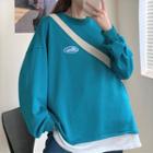Mock Two-piece Loose-fit Lettering Sweatshirt