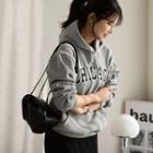 Kangaroo-pocket Letter-embroidered Napped Hoodie