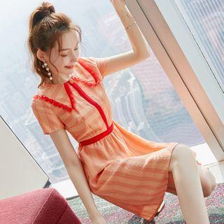 Collared Striped Short-sleeve Mini A-line Dress