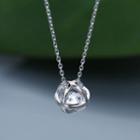 925 Sterling Silver Caged Rhinestone Pendant Necklace Necklace - White Gold - One Size