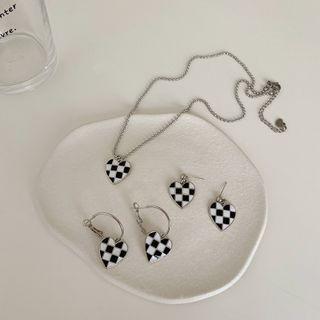 Check Heart Drop Earring / Necklace / Stud Earring