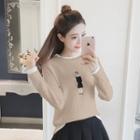 Contrast Trim Embroidery Round Neck Sweater