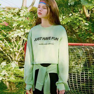 Letter-printed Crop T-shirt Lime Green - One Size