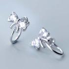 925 Sterling Silver Rhinestone Bow Earring S925 Silver - Clip On Earring - Bow - One Size