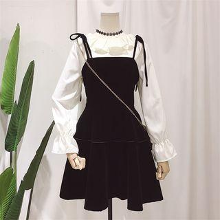Set: Ruffled Blouse + Jumper Velvet Dress
