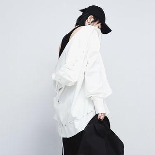 Asymmetric-hem Strappy Hooded Zip Jacket