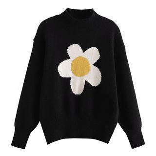 Mock-neck Flower Print Sweater
