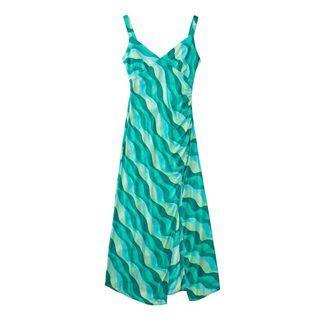 Spaghetti Strap Wave Print Midi Sundress