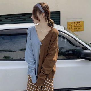 Color-block Button Sweater / Dot Print Midi Dress