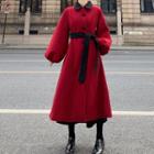 Button Long Coat Red - One Size