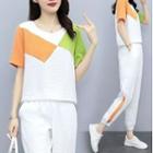 Set: Short-sleeve Color Block T-shirt + Jogger Pants