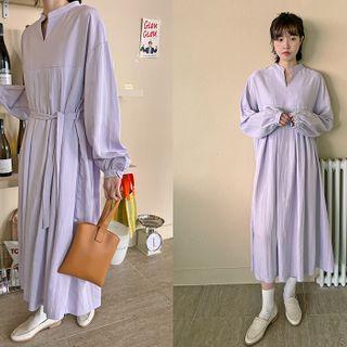 Mandarin-collar Long Peasant Dress