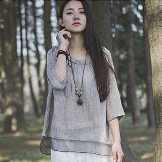 3/4-sleeve Pleated Top