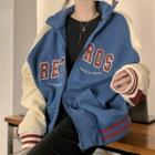 Lettering Zip-up Jacket Blue - One Size