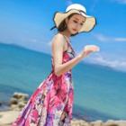 Flower Print Spaghetti-strap Open Back Maxi Sundress