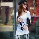 Short-sleeve Diagonal Hem Printed T-shirt