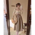 Long-sleeve Square-neck Knit Top / Midi A-line Skirt