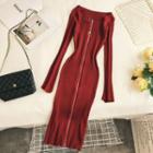 Front Zip Long-sleeve Knit Dress