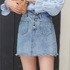 Washed Asymmetrical Denim Skirt