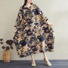 Printed Long-sleeve Maxi A-line Dress Yellow - One Size