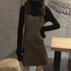 Faux Leather A-line Dress / Mock-neck Long-sleeve T-shirt
