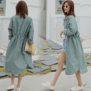 Striped Drawstring Waist Long Shirt
