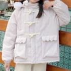 Fluffy Trim Toggle-front Hooded Jacket