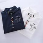 Buttoned Letter Embroidered Shirt