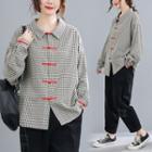 Long-sleeve Checked Frog-buttoned Shirt