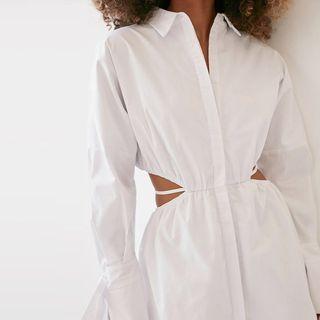 Long-sleeve Cutout Mini A-line Shirt Dress