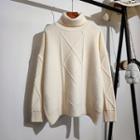 High-neck Argyle Cable-knit Sweater