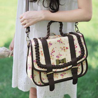 Faux-leather-trim Floral Cross Bag