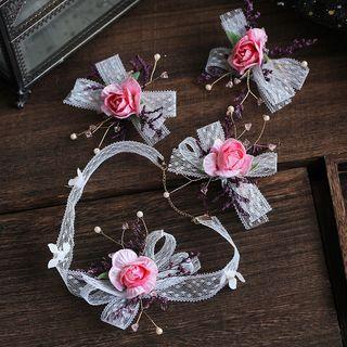 Wedding Set: Flower Hair Clip + Choker 3 Of Hair Clip & Choker - One Size