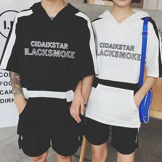 Couple Matching Lettering Short-sleeve Hooded T-shirt / Shorts