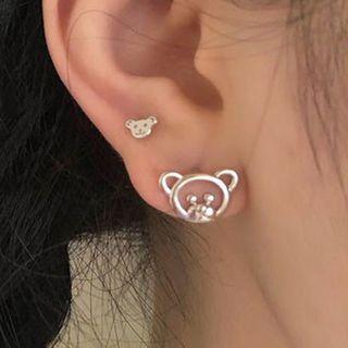 Set Of 4: Bear Stud Earring Set Of 4 - Silver - One Size
