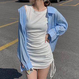 Sleeveless Drawstring Sheath Dress / Plain Shirt