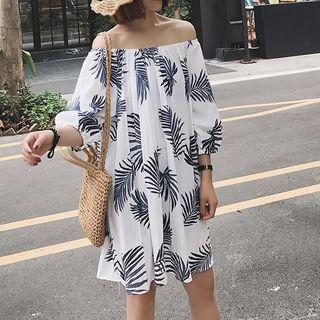 3/4-sleeve Off-shoulder Pattern A-line Dress