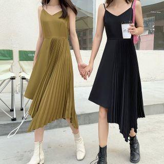 Spaghetti Strap Pleated Irregular A-line Dress