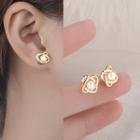 Sterling Silver Faux Pearl Flower Stud Earring 1 Pair - Gold - One Size