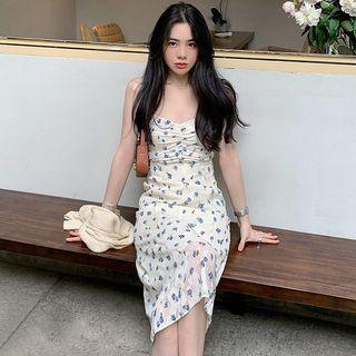 Suspender Floral Shirred Dress