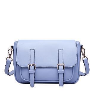 Faux-leather Flap Buckled Cross Bag Light Blue - One Size
