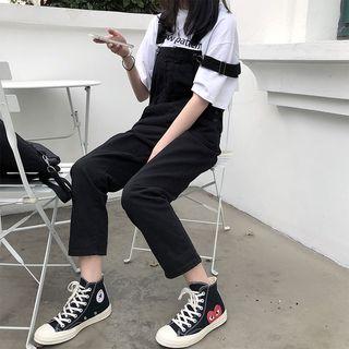 Plain Straight-leg Denim Jumper Pants