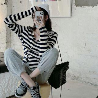 Striped Cardigan / High-waist Sweatpants